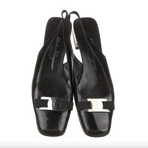 SALVATORE FERRAGAMO Patent Leather Bow Slingbacks